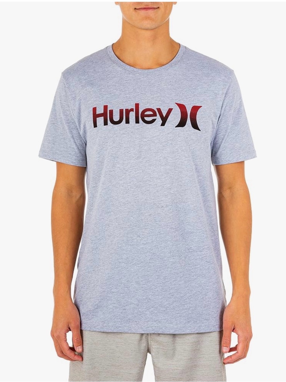 Hurley Light Heather Gray Short Sleeve Logo Tee with Maroon Print